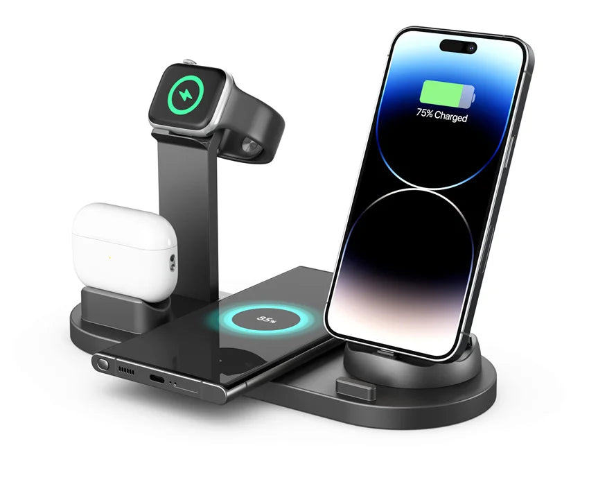 Premium 7-in-1 Wireless Charging Station for Apple iPhone, iOS & Android – Fast 30W Qi Charger Dock with USB-C, AirPods & Apple Watch Support, Multiple Device Charging, Overcharge Protection, Smart Charging Indicator