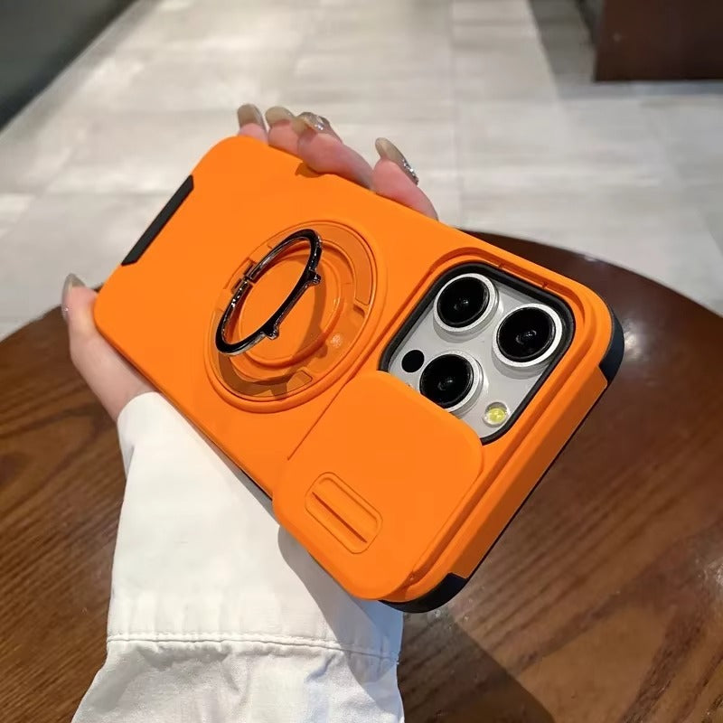 High Quality Apple iPhone Case MagSafe Compatible, Camera Lens & Screen Protection Cover with Slide Lens & Armor Bracket