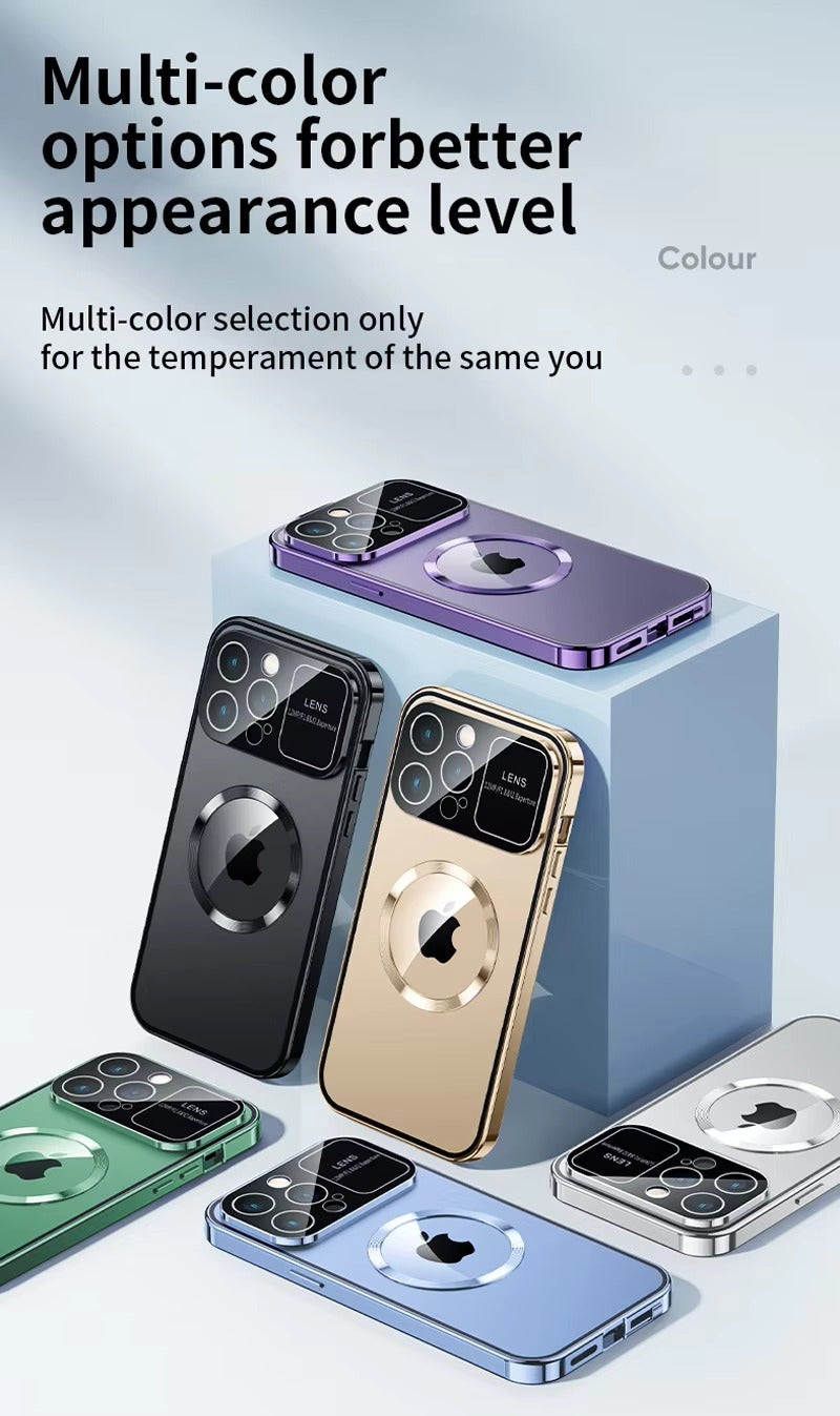 Luxury HD Glass Apple iPhone Case, MagSafe Compatible, Ultra Thin Magnetic Large Window Design and Camera Lens Shield