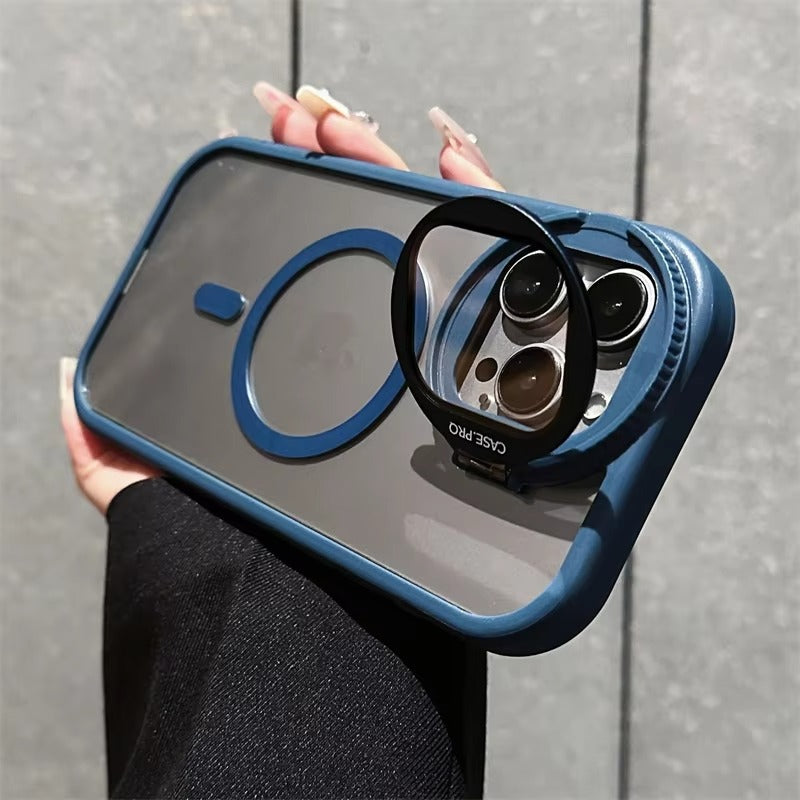 Luxury Apple iPhone Case MagSafe Compatible, Camera Lens & Screen Protection, Ultra Thin Shockproof Magnetic Full All Around Protection Cover with Acrylic Stand & Glass Camera