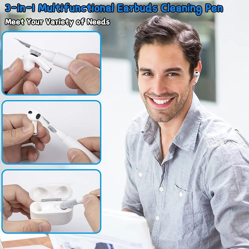 Premium 3-in-1 Bluetooth Earbuds Cleaning Pen – Deep Clean Brush Kit for AirPods, Charging Case & Speaker Holes, Compact Tool for Phone & Earphones