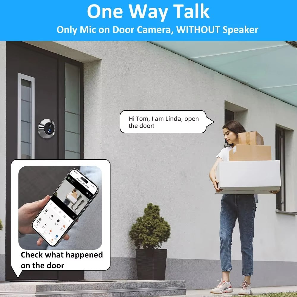 High Quality Smart Door Viewer for iPhone, 3MP WiFi Peephole Camera, Battery-Powered PIR Motion Sensor with 140° Wide Angle