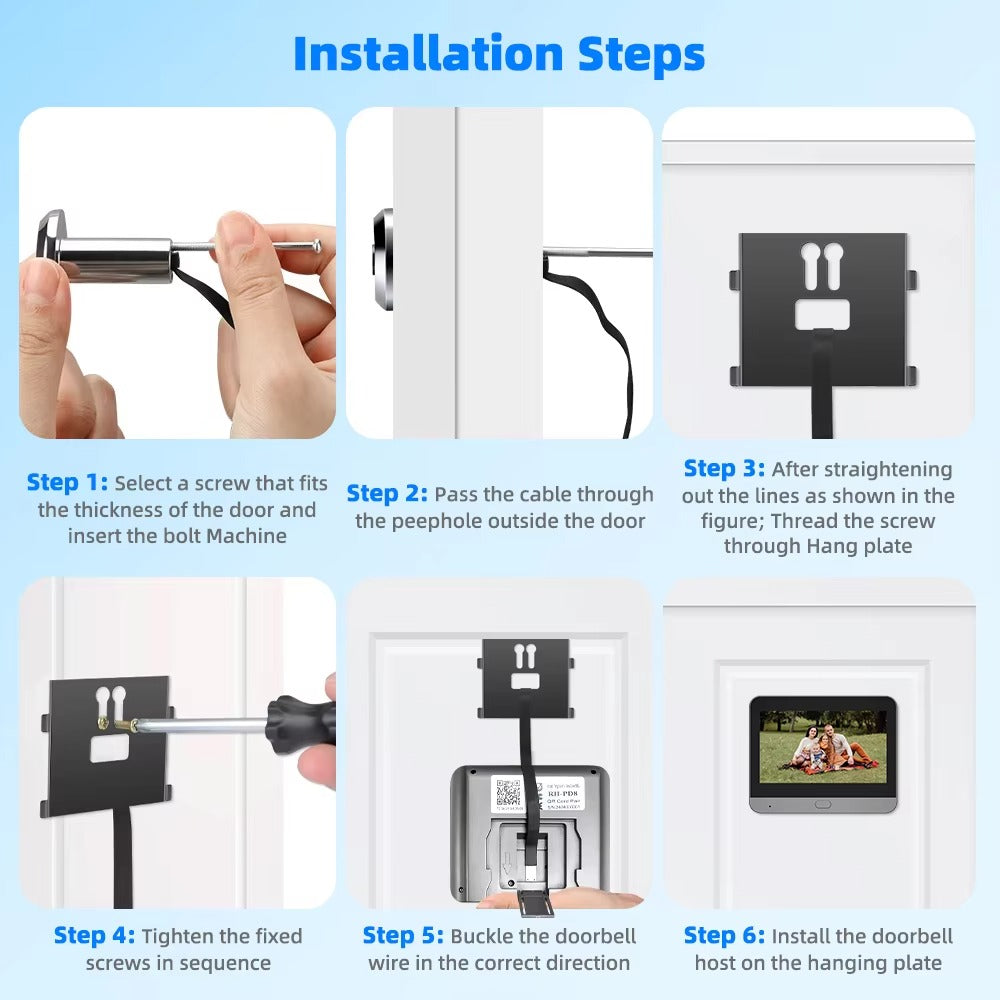 High Quality Smart Door Viewer for iPhone, 3MP WiFi Peephole Camera, Battery-Powered PIR Motion Sensor with 140° Wide Angle