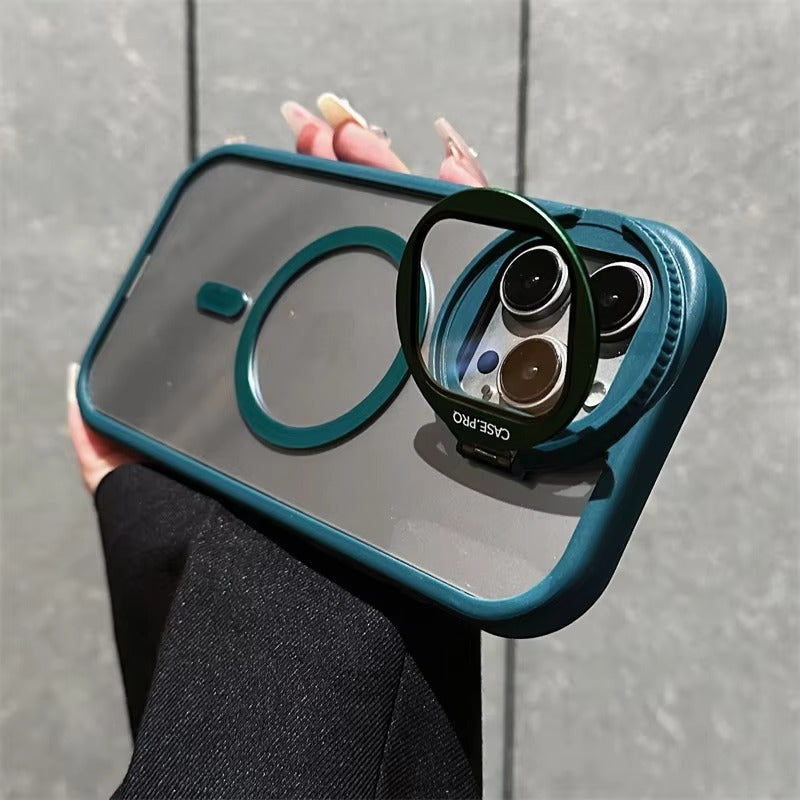 Luxury Apple iPhone Case MagSafe Compatible, Camera Lens & Screen Protection, Ultra Thin Shockproof Magnetic Full All Around Protection Cover with Acrylic Stand & Glass Camera