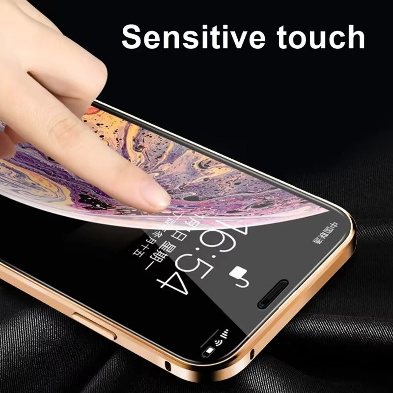 Premium Apple iPhone Case, MagSafe Compatible, Camera Lens & Screen Protection, Ultra Thin, Shockproof, Magnetic Full All Around Cover – 360° Magnetic Metal Case with Tempered Glass Privacy Screen & Anti-Spy Protection