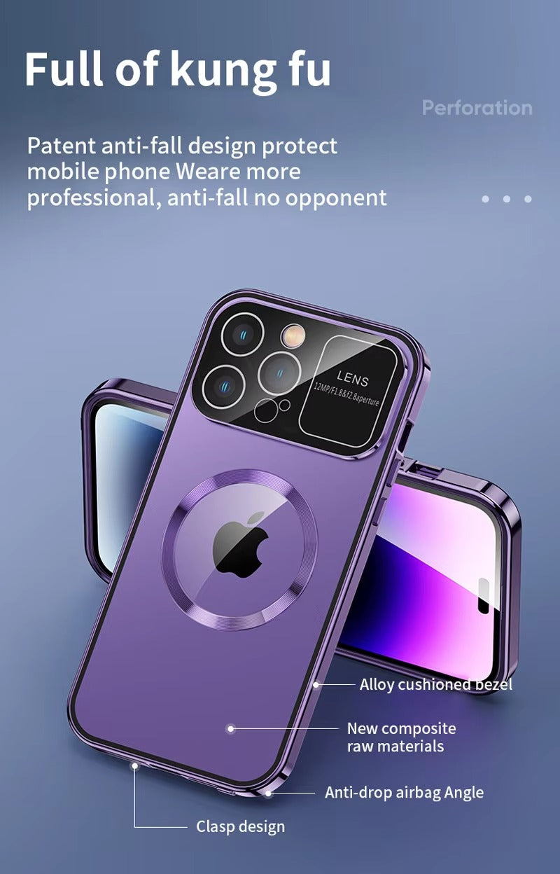 Luxury HD Glass Apple iPhone Case, MagSafe Compatible, Ultra Thin Magnetic Large Window Design and Camera Lens Shield