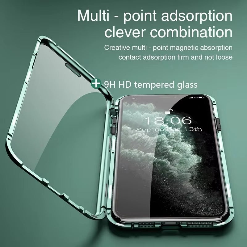 Premium Apple iPhone Case, Ultra Thin Shockproof Magnetic Full All Around Protection Cover with Double Glass Bumper Frame