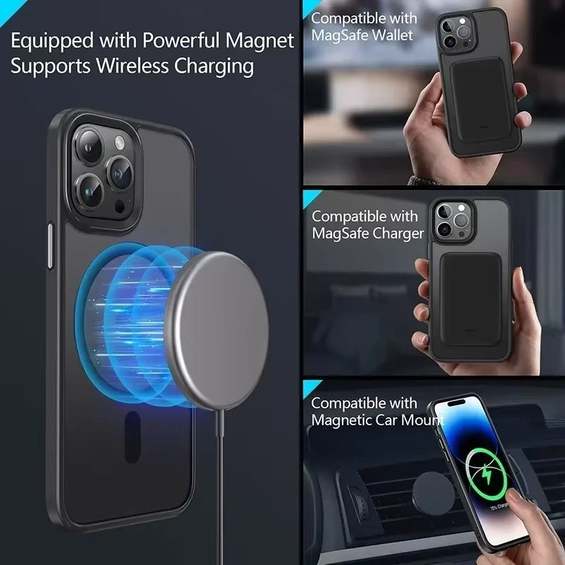 Premium Apple iPhone Case, MagSafe Compatible, Camera Lens & Screen Protection, Ultra Thin, Shockproof, Magnetic Full All Around Cover – Matte Translucent Frosted Case with Wireless Charging Support & Sleek Finish