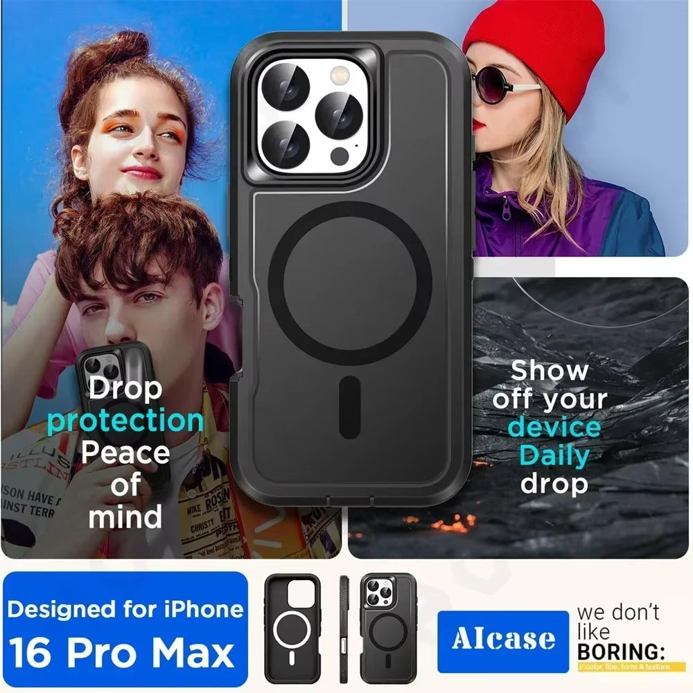 Luxury Apple iPhone Case MagSafe Compatible, Camera Lens & Screen Protection, Ultra Thin Shockproof Magnetic Full All Around Protection Cover with IP68 Metal Underwater Design