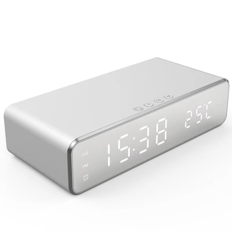 Luxury Wireless Charging Alarm Clock – LED Digital Thermometer Dock Station with Fast 5W Charger for Phones, Smartwatches, and Earbuds