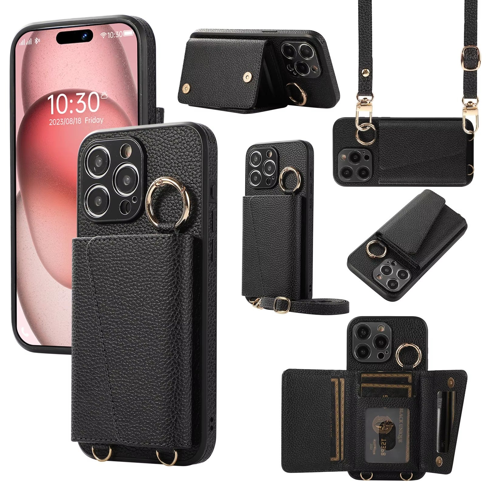 High-End Apple iPhone Case, MagSafe Compatible, Camera Lens & Screen Protection, Ultra Thin, Shockproof, Magnetic Full All Around Cover – Crossbody Leather Wallet Case with Finger Ring Buckle & Card Slots