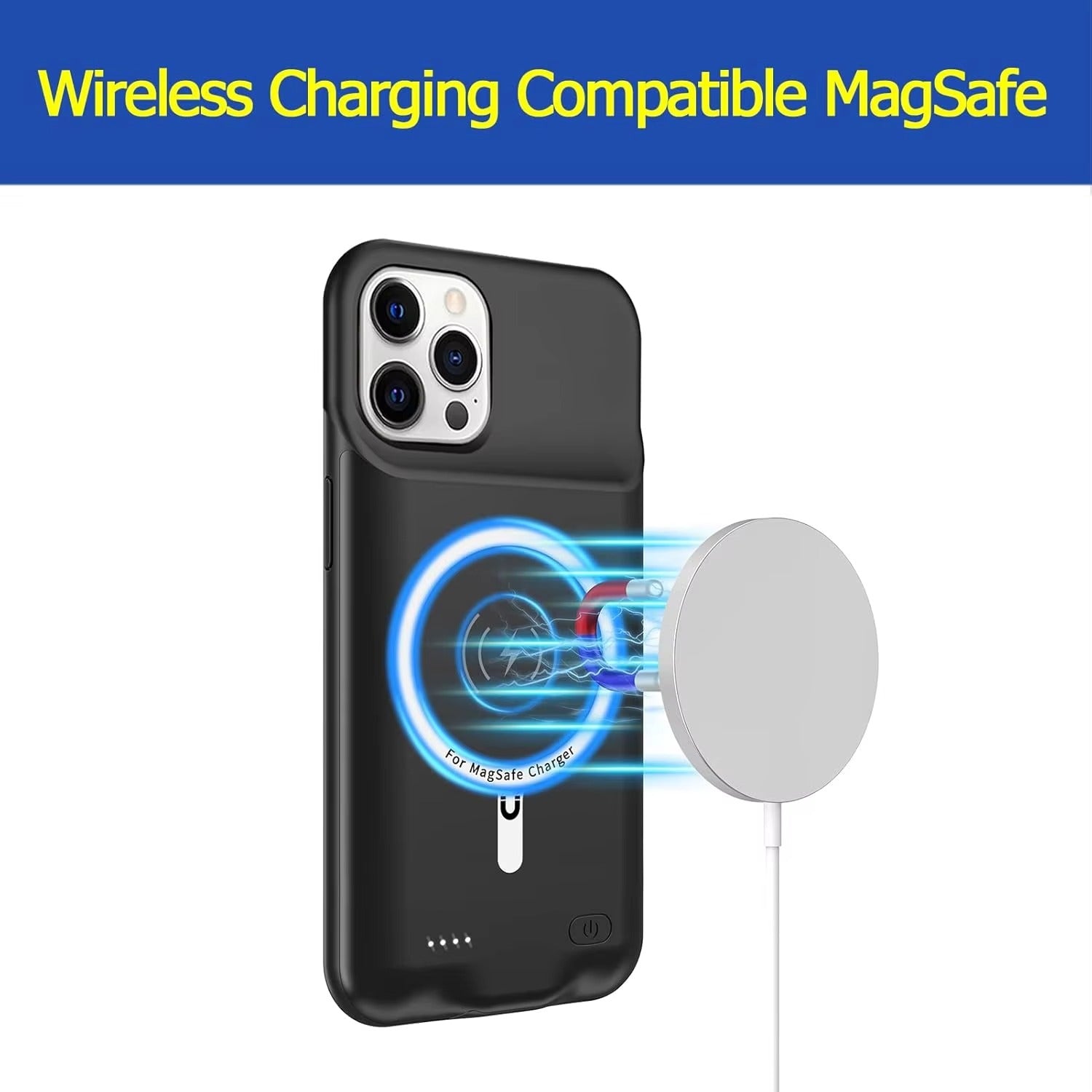 Premium Apple iPhone Case MagSafe Compatible, Camera Lens & Screen Protection, Ultra Thin Shockproof Magnetic Full All Around Protection Cover with 10000mAh Wireless Charger