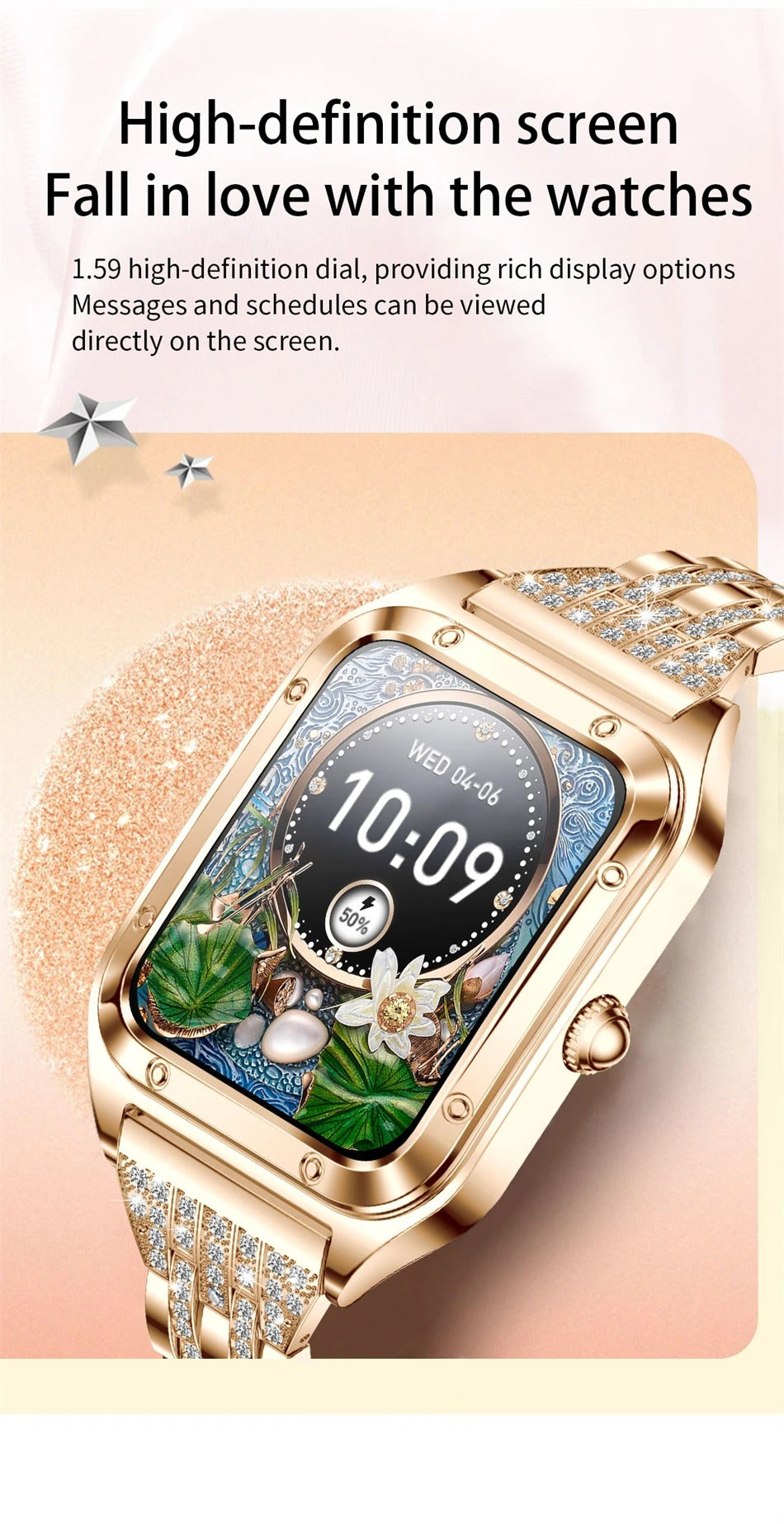 Luxury Women’s Smartwatch for iPhone – Bluetooth Call Fitness Tracker with Blood Pressure Monitor, Waterproof Sport Mode