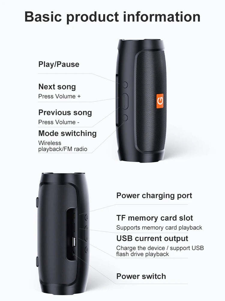 High Quality Portable Bluetooth Speaker for iPhone – Dual Stereo Subwoofer with FM Radio, TF/USB Playback, Loud Outdoor