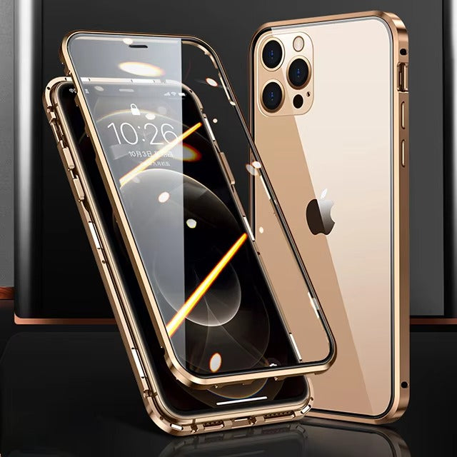 Premium Magnetic Glass Apple iPhone Case, MagSafe Compatible, Ultra Thin Shockproof Full Metal Frame Cover