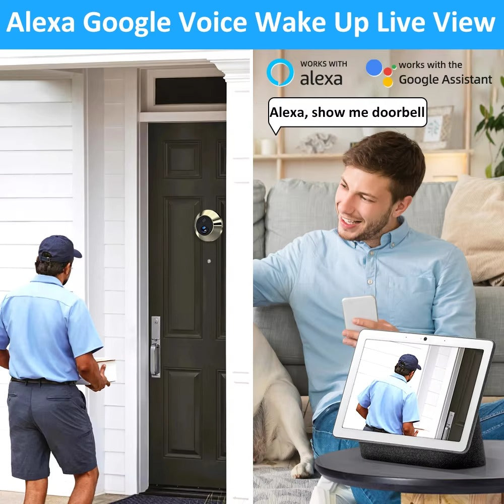 High Quality Smart Door Viewer for iPhone, 3MP WiFi Peephole Camera, Battery-Powered PIR Motion Sensor with 140° Wide Angle
