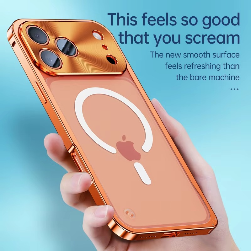 Premium Aluminum Alloy Frame iPhone Case – MagSafe Compatible Magnetic Bumper with Shockproof Protection, Matte Transparent Back and Camera Lens Guard