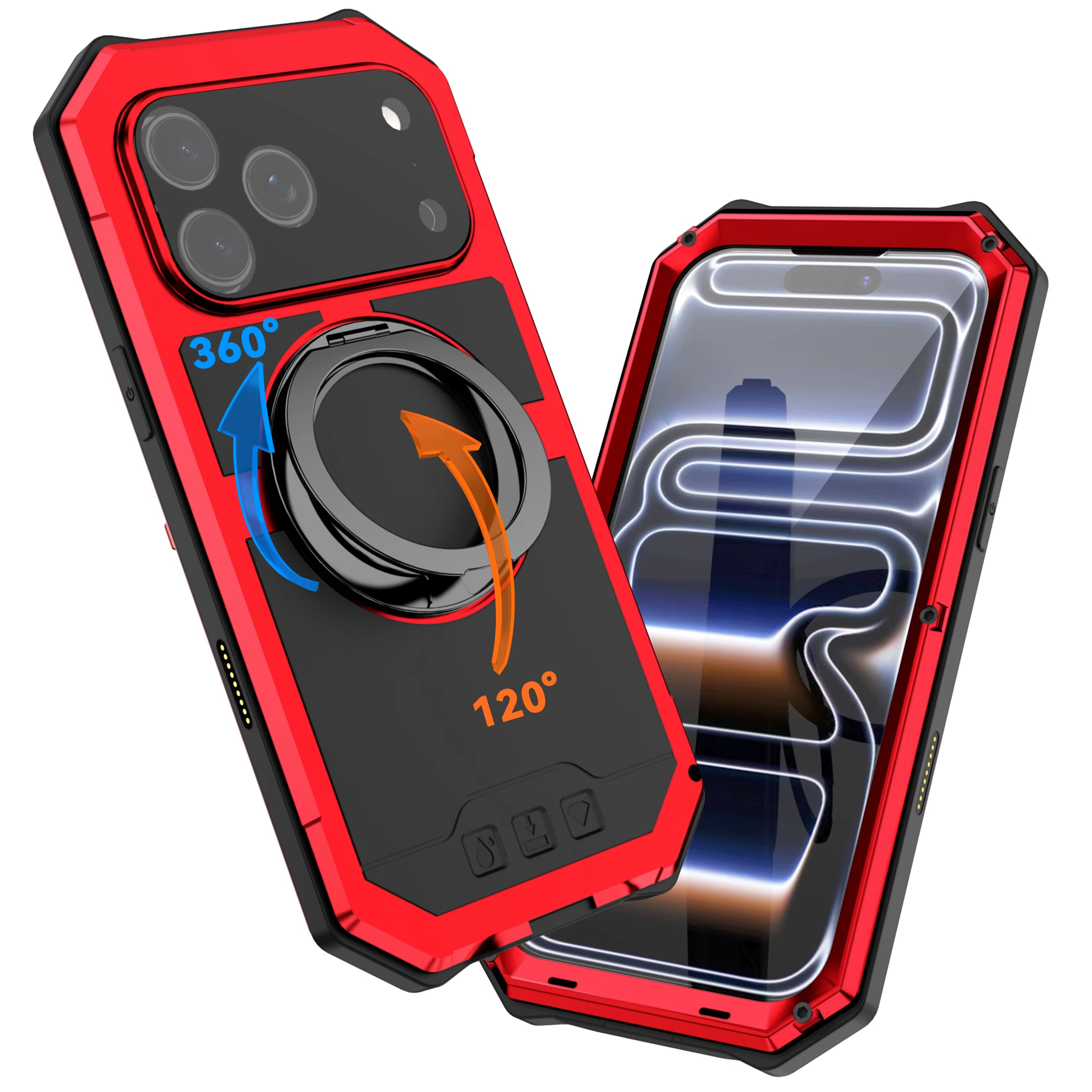 Premium Aluminum Armor iPhone Case – MagSafe Compatible Magnetic Cover with Built-in Kickstand, Glass Screen Protection and Shockproof Bumper