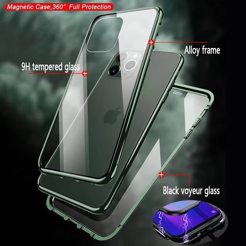 Luxury Apple iPhone Case, MagSafe Compatible, Camera Lens and Screen Protection, Ultra Thin, Shockproof, Magnetic, Full All Around Protection, 360 Glass Magnet Cover