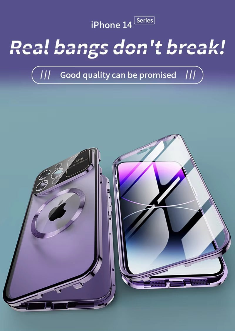 Luxury HD Glass Apple iPhone Case, MagSafe Compatible, Ultra Thin Magnetic Large Window Design and Camera Lens Shield
