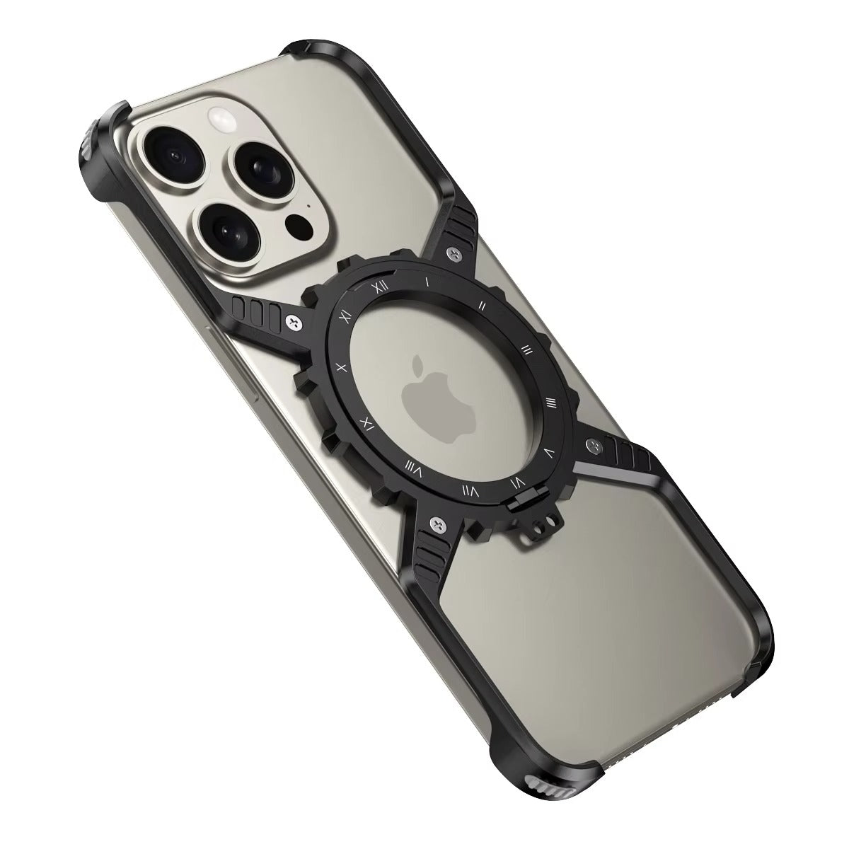 Robust Apple iPhone Case, MagSafe Compatible, Camera Lens & Screen Protection, Ultra Thin, Shockproof, Magnetic Full All Around Cover – X-Shaped Gear Aluminum Case with 360° Stand & Noctilucent Frameless Design