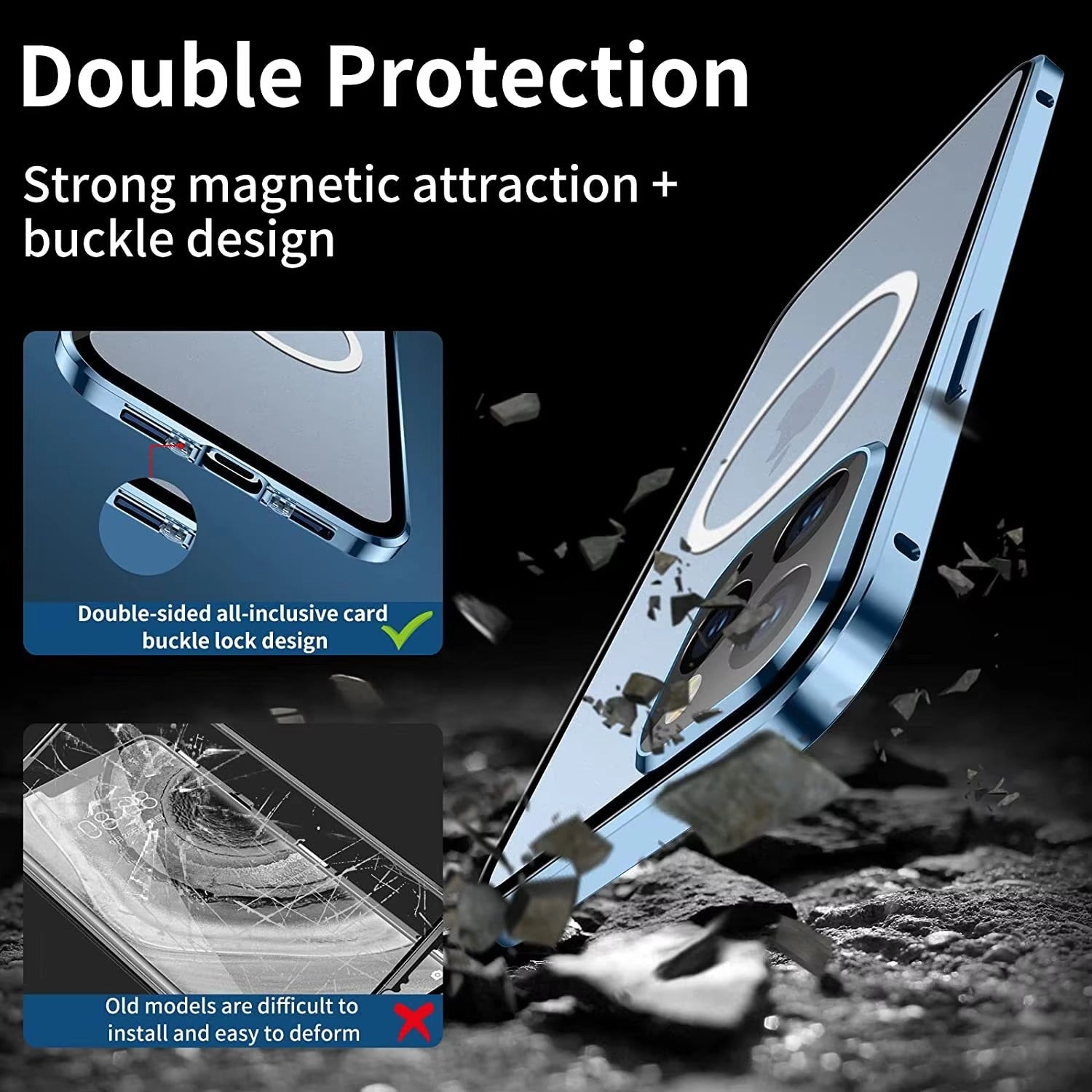 Premium Apple iPhone Case, MagSafe Compatible, Camera Lens & Screen Protection, Ultra Thin, Shockproof, Magnetic Full All Around Cover – 360° Metal Frame Case with Aluminum Alloy & Full Screen Protection