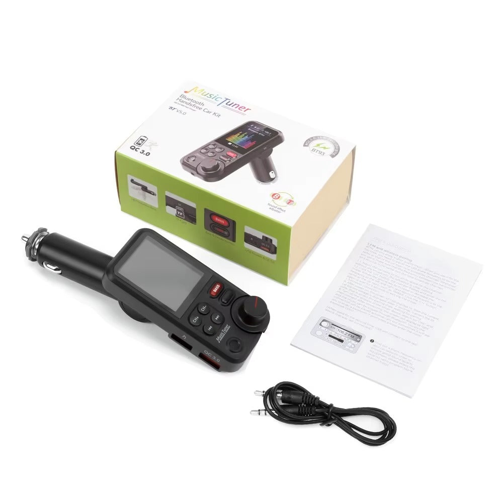 Premium, 1.8-Inch, Wireless Bluetooth FM Transmitter for Car, AUX Support, QC3.0 Charging, Treble, Bass Adjustment,