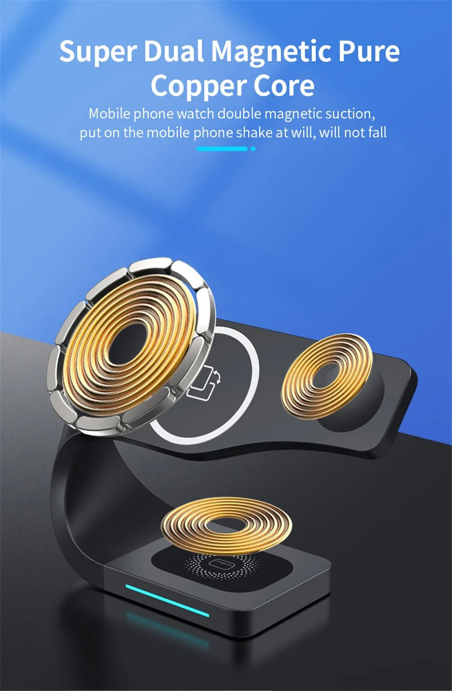 Premium 4 in 1 Magnetic Wireless Charging Station – 15W Fast Charger Dock with LED Indicator for Phones, Apple Watch, AirPods and USB Devices