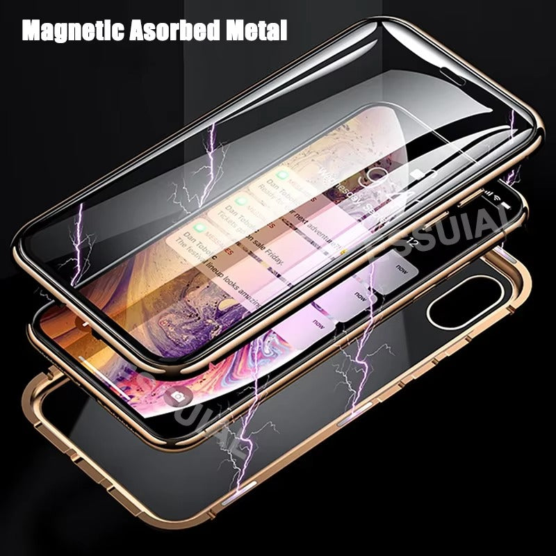 Luxury Apple iPhone Case, MagSafe Compatible, Camera Lens and Screen Protection, Ultra Thin, Shockproof, Magnetic, Full All Around Protection, 360 Glass Magnet Cover
