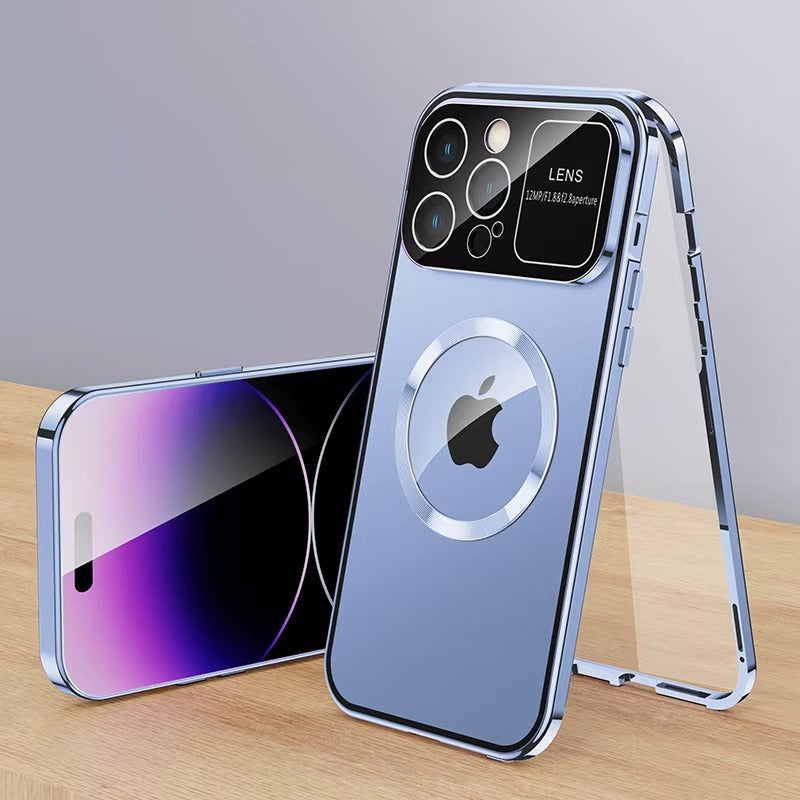 Luxury HD Glass Apple iPhone Case, MagSafe Compatible, Ultra Thin Magnetic Large Window Design and Camera Lens Shield