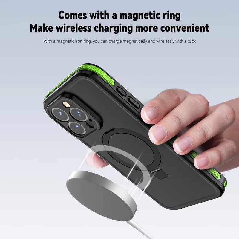 Robust Apple iPhone Case MagSafe Compatible, Camera Lens & Screen Protection, Cover with IP68 Waterproof Stand Design