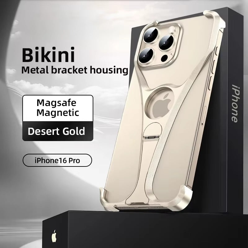Premium Apple iPhone Case, MagSafe Compatible, Camera Lens & Screen Protection, Ultra Thin, Shockproof, Magnetic Full All Around Cover – Frameless Aluminum Alloy Case with Metal Holder, Stand & Heat Dissipation Design