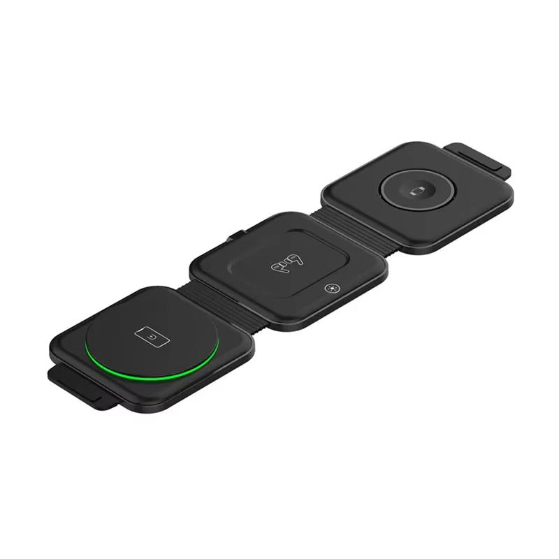 Premium 3 in 1 Magnetic Wireless Charger Pad – Portable Fast Charging Dock for iPhone, Apple Watch, AirPods with Foldable Stand, Type-C, 15W Output