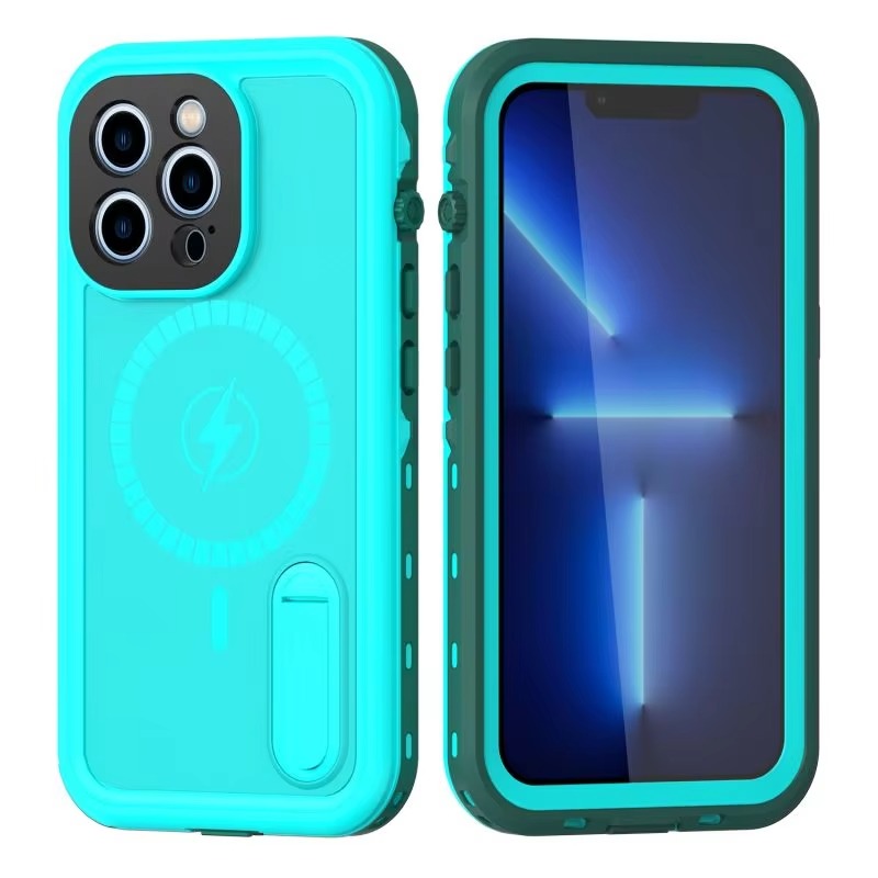High Quality Apple iPhone Case MagSafe Compatible, Camera Lens & Screen Protection, Cover with IP68 Diving Armor Stand