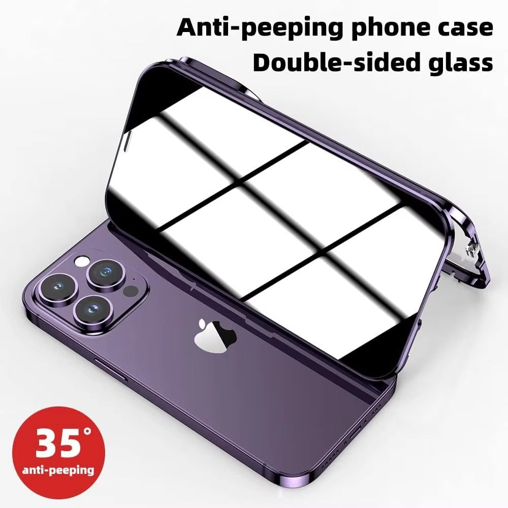 Premium Apple iPhone Case, MagSafe Compatible, Camera Lens & Screen Protection, Ultra Thin, Shockproof, Magnetic Full All Around Cover – Double Glass Anti-Peep Privacy Case with Magnetic Adsorption & Lens Protection