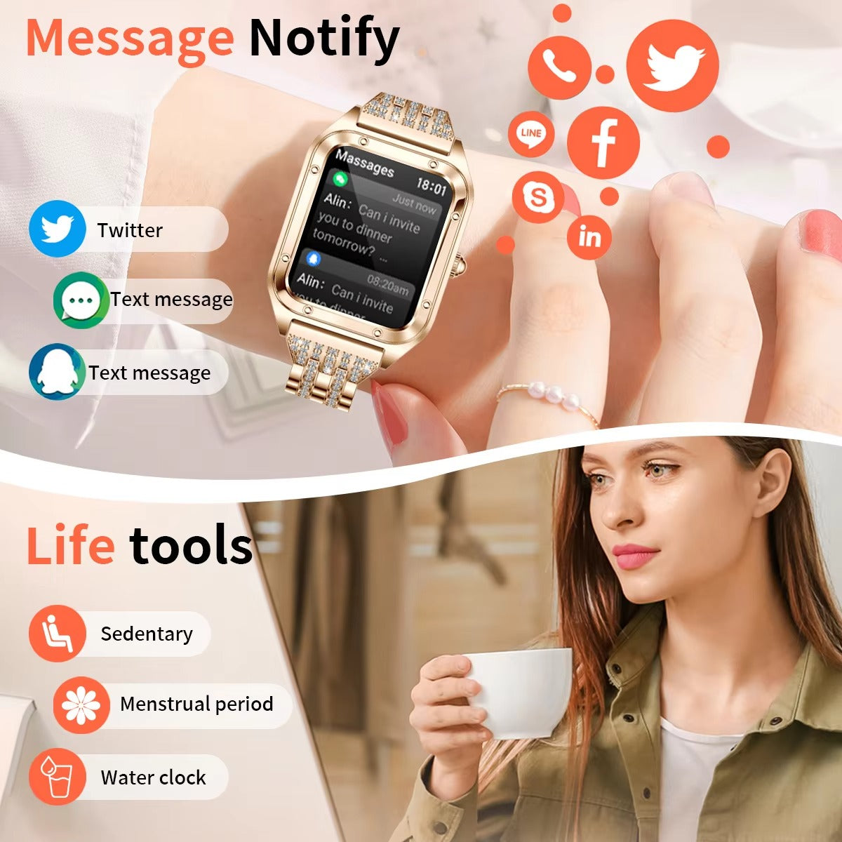 Luxury Women’s Smartwatch for iPhone – Bluetooth Call Fitness Tracker with Blood Pressure Monitor, Waterproof Sport Mode