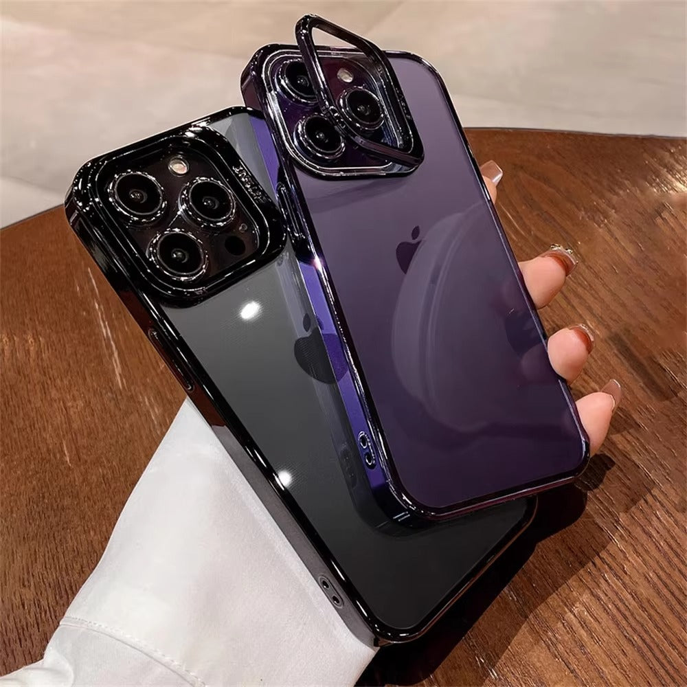 Luxury Apple iPhone Case, Ultra Thin Shockproof Magnetic Full All Around Protection Cover with Plating Stand & Hard Shell