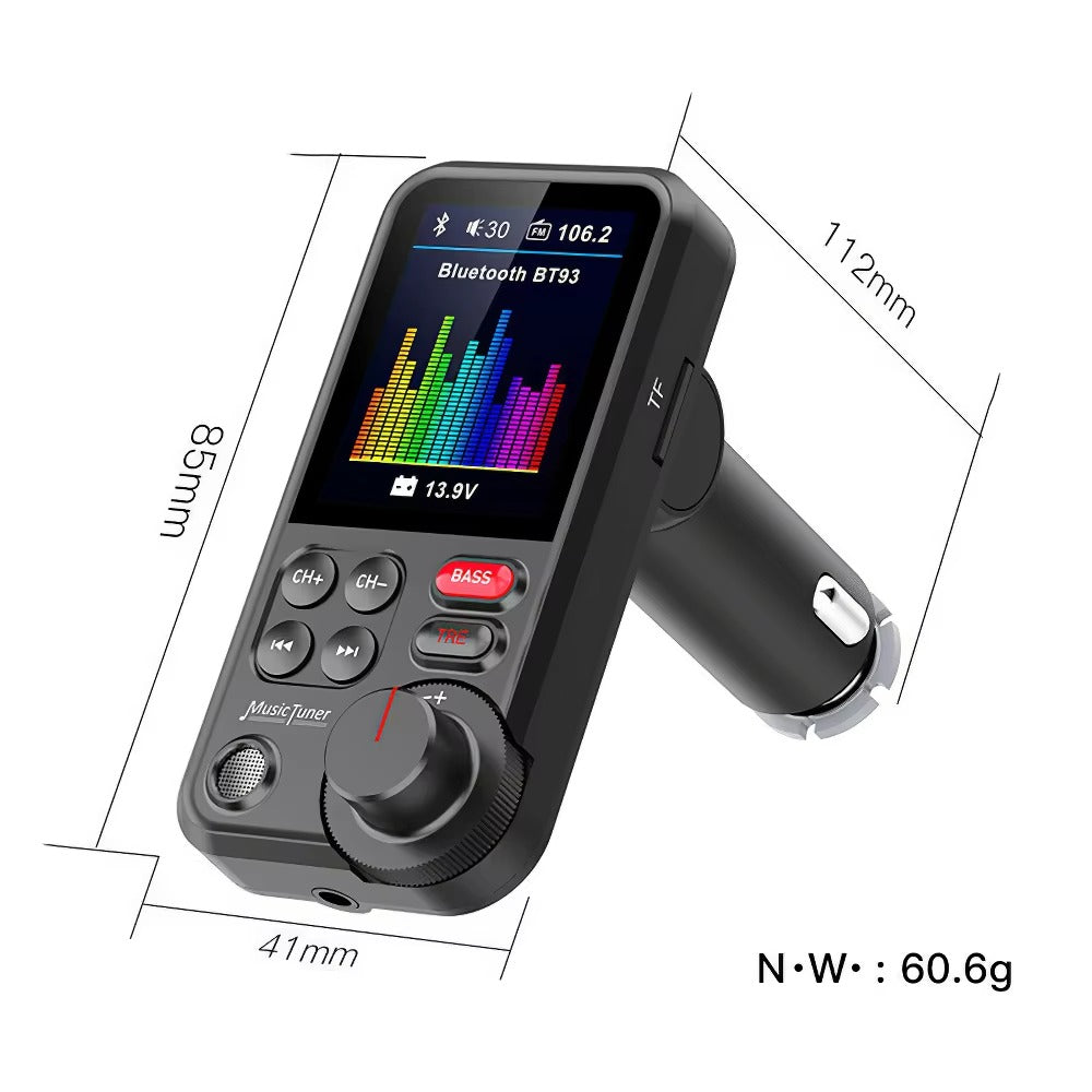 Premium, 1.8-Inch, Wireless Bluetooth FM Transmitter for Car, AUX Support, QC3.0 Charging, Treble, Bass Adjustment,