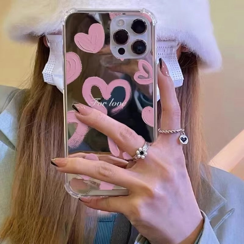 Luxury Apple iPhone Case, MagSafe Compatible, Camera Lens and Screen Protection, Ultra Thin, Shockproof, Magnetic, Full All Around Protection, Heart Mirror Girl Cover