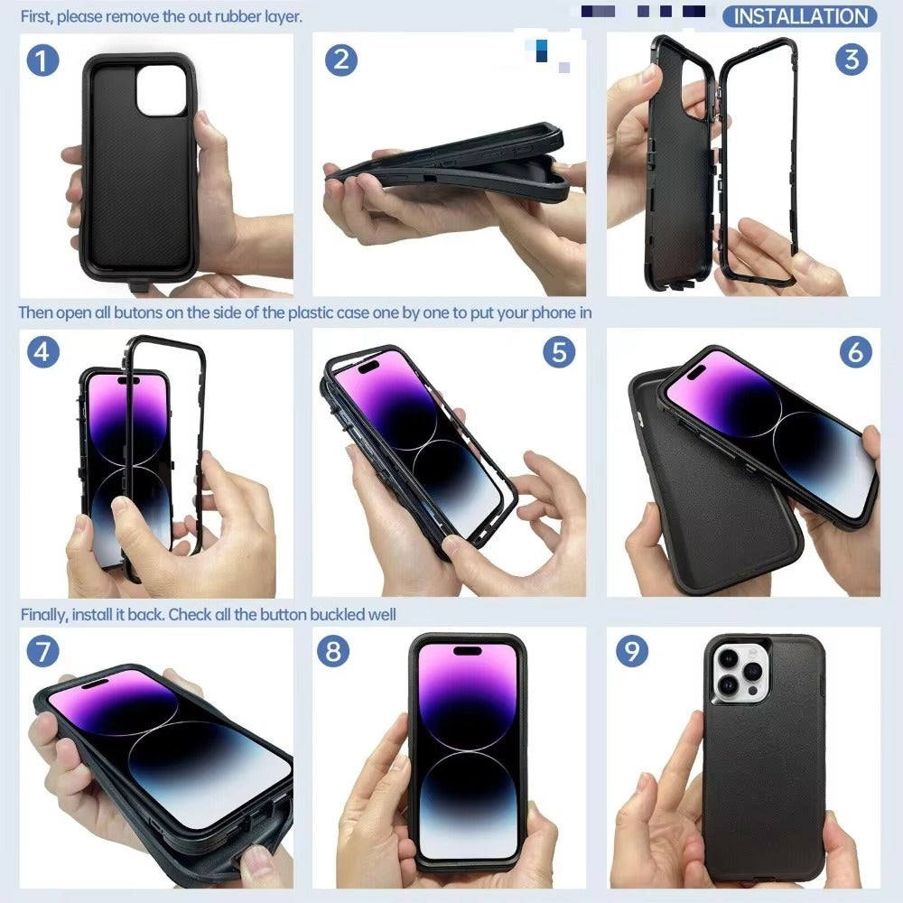 Robust Apple iPhone Case, MagSafe Compatible, Camera Lens & Screen Protection, Ultra Thin, Shockproof, Magnetic Full All Around Cover – Slide Belt Clip Holster Case with Kickstand Holder & Heavy Duty Back Protection