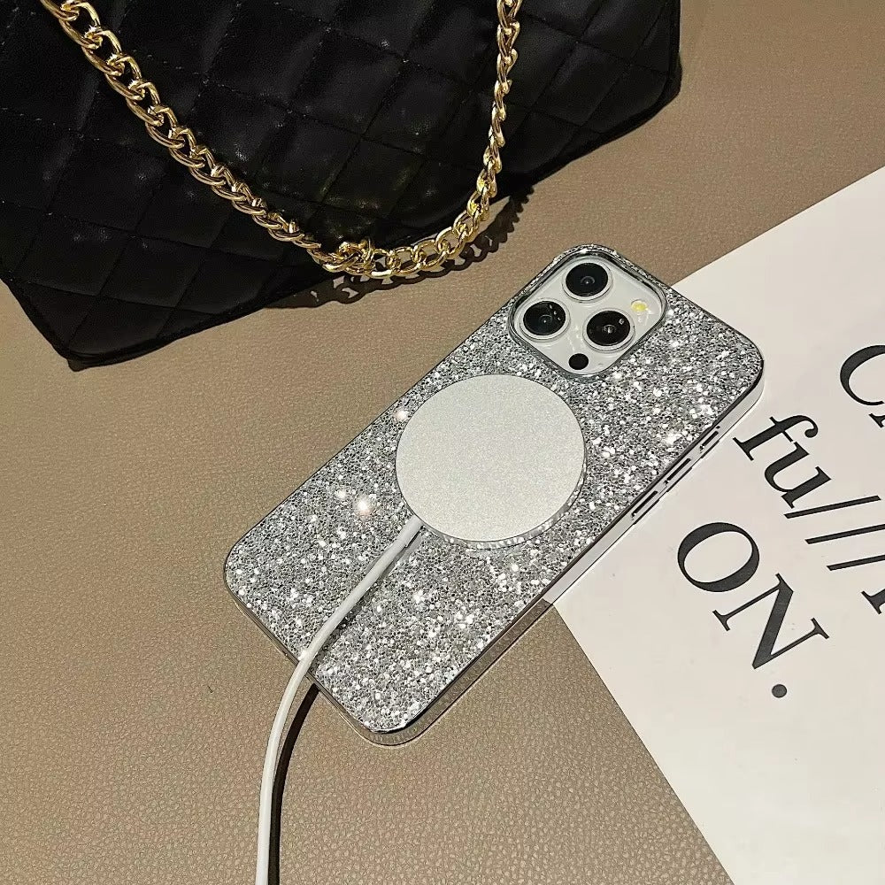 Luxury Apple iPhone Case, MagSafe Compatible, Camera Lens & Screen Protection, Ultra Thin, Shockproof, Magnetic Full All Around Cover – Bling Glitter Magnetic Case with Shockproof Protective Back for Stylish Appeal