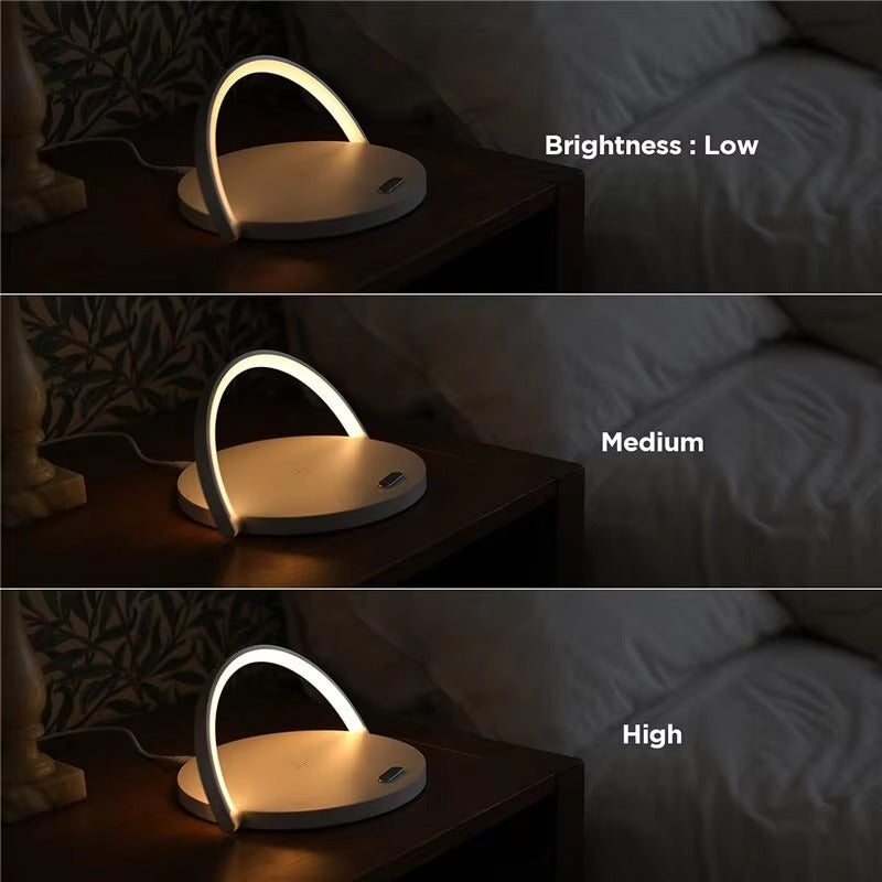 Multifunction 3 in 1 Wireless Charging Station – 10W Fast Charger Pad with LED Desk Lamp, Touch Night Light and Adjustable Stand for iPhone and Samsung