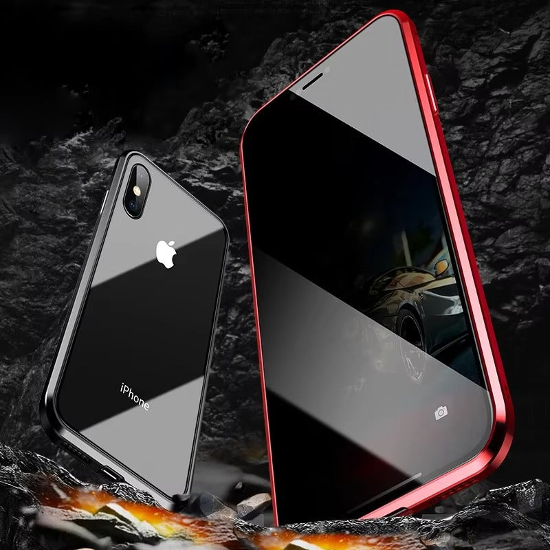 Premium Apple iPhone Case, MagSafe Compatible, Camera Lens & Screen Protection, Ultra Thin, Shockproof, Magnetic Full All Around Cover – Anti-Peeping Tempered Glass Case with Magnetic Metal Bumper & Privacy Protection