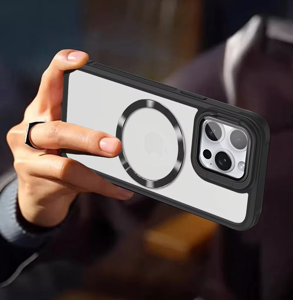 Premium Apple iPhone Case MagSafe Compatible, Camera Lens & Screen Protection, Cover with Hard Shell & Stand Bracket