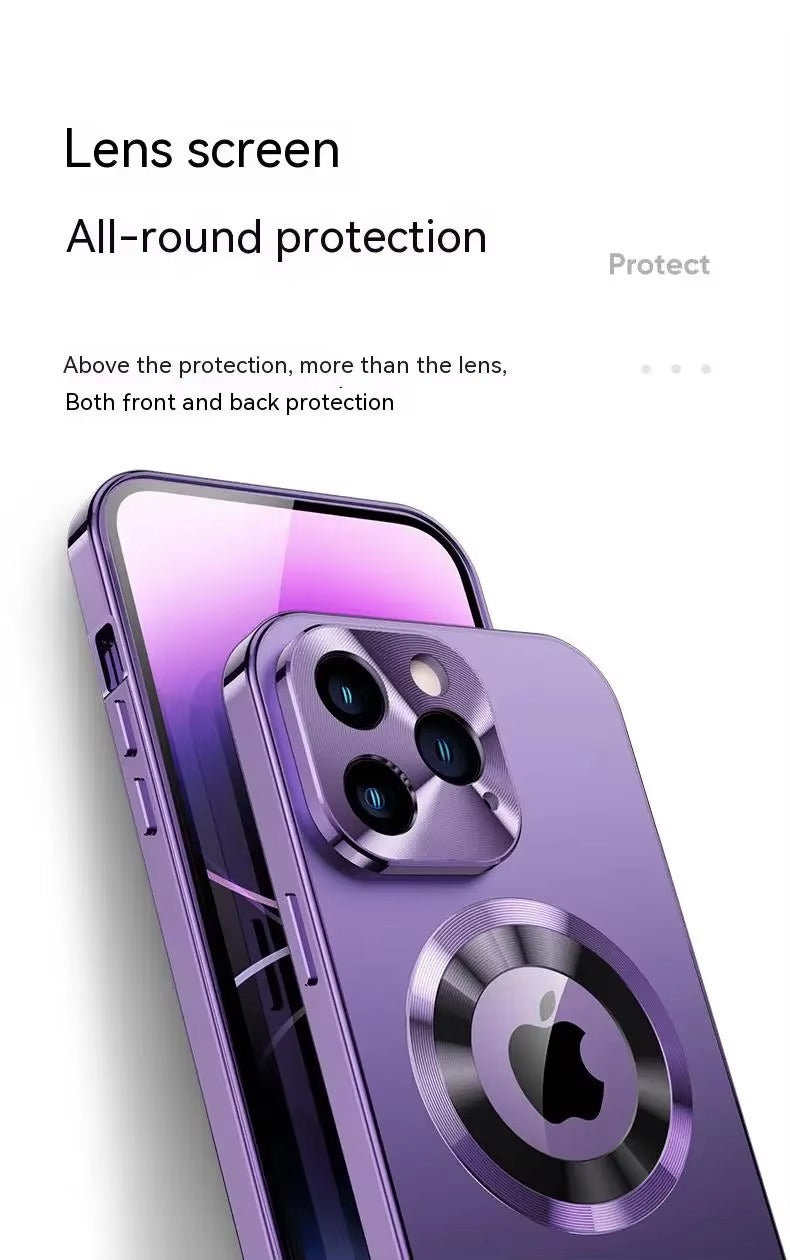 Premium Apple iPhone Case MagSafe Shockproof Magnetic Full All Around Protection Cover with Double Glass Alloy Frame