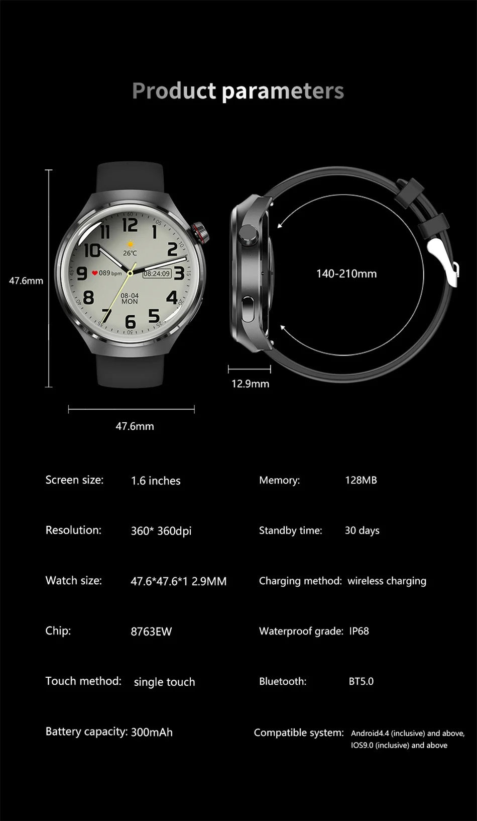 NFC GPS Smartwatch for Men – 1.6" AMOLED Display, Bluetooth Calling, Health & Fitness Tracker, Sleep Monitor, IP68 Waterproof, Long Battery Life, Voice Assistant