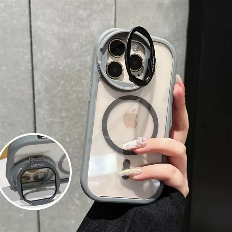 Luxury Apple iPhone Case MagSafe Compatible, Camera Lens & Screen Protection, Ultra Thin Shockproof Magnetic Full All Around Protection Cover with Acrylic Stand & Glass Camera