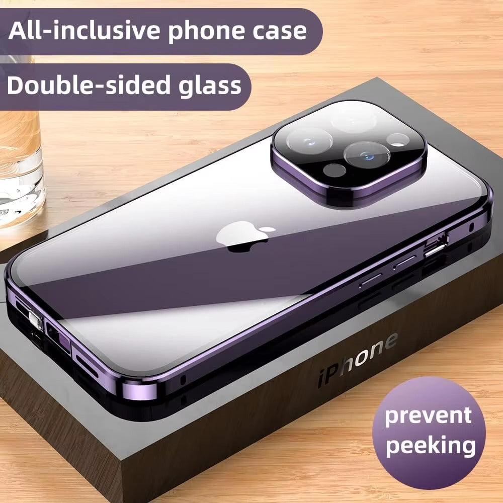 Premium Apple iPhone Case, MagSafe Compatible, Camera Lens & Screen Protection, Ultra Thin, Shockproof, Magnetic Full All Around Cover – Double Glass Anti-Peep Privacy Case with Magnetic Adsorption & Lens Protection