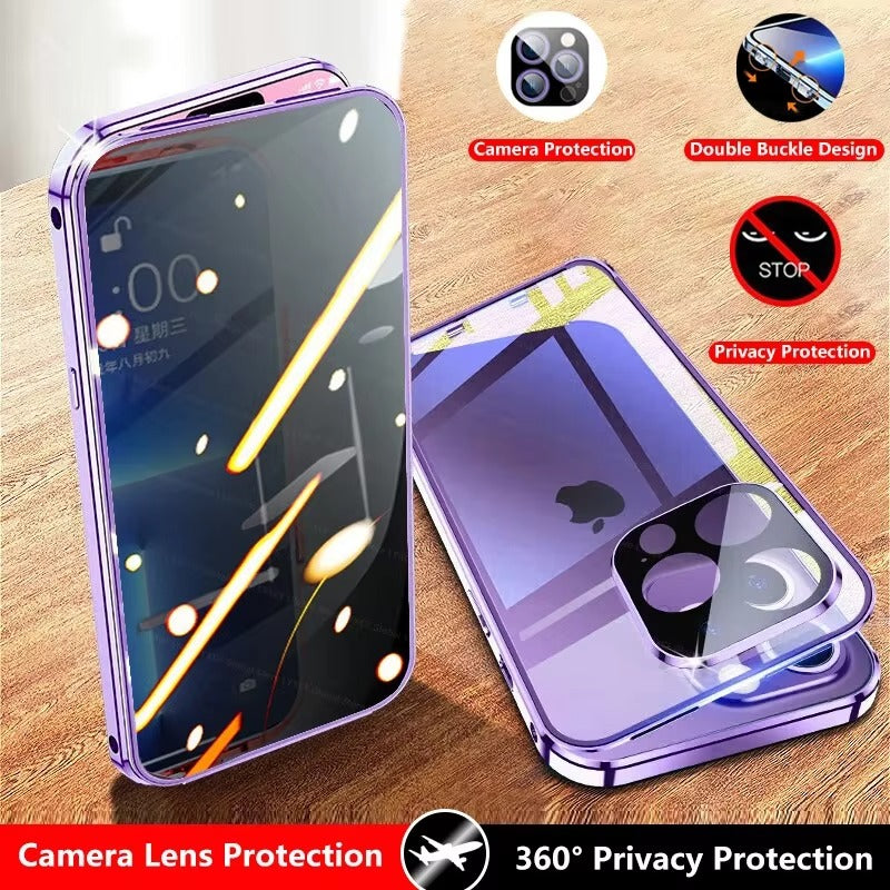 Premium Apple iPhone Case, MagSafe Compatible, Camera Lens & Screen Protection, Ultra Thin, Shockproof, Magnetic Full All Around Cover – Anti-Spy Tempered Glass Magnetic Case with Privacy Screen & Lens Protection