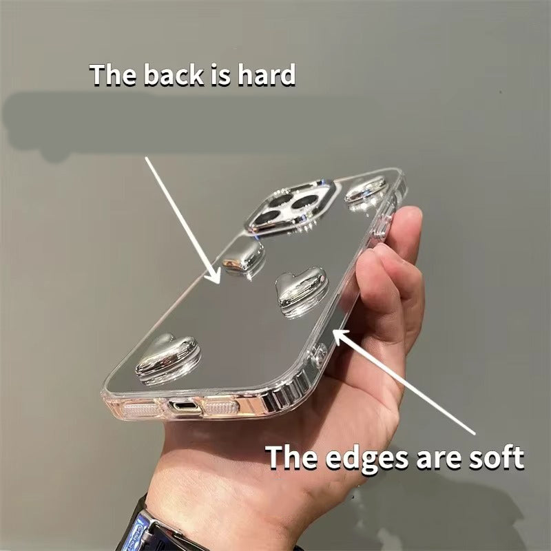 Luxury Apple iPhone Case, MagSafe Compatible, Camera Lens and Screen Protection, Ultra Thin, Shockproof, Magnetic, Full All Around Protection, Silvery Heart Mirror Cover